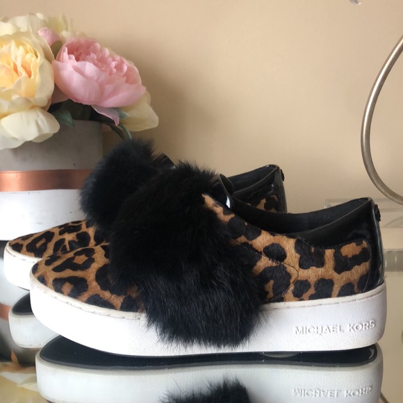 MICHAEL KORS Maven Rabbit Fur Calf Hair Sneakers Shoes Cheetah print - Picture 3 of 12